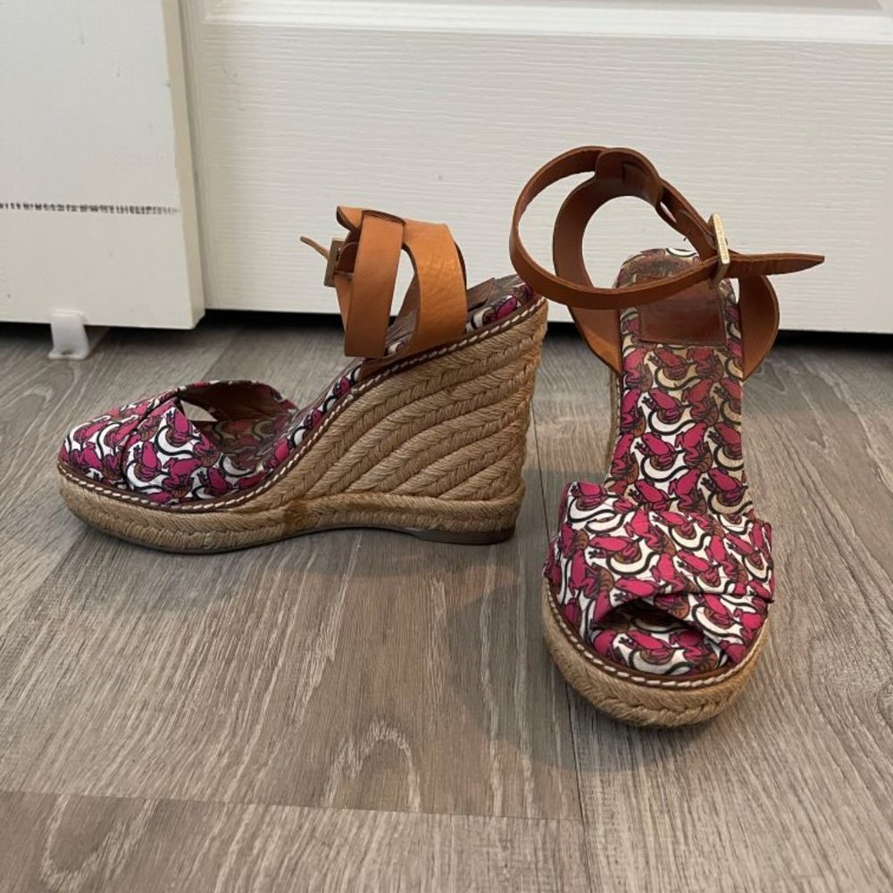 Tory Burch Floral Wedge Espadrille sandals sz 8
